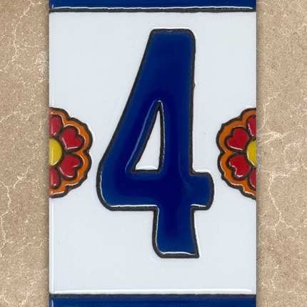4 blue and white talavera number tile