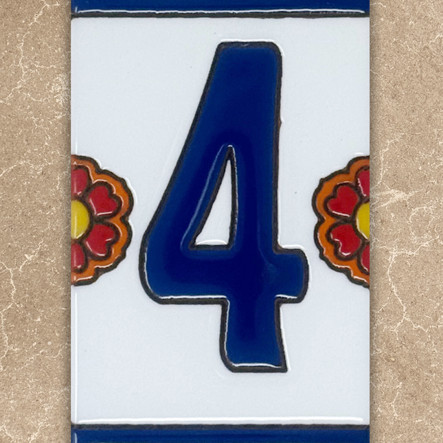 4 blue and white talavera number tile