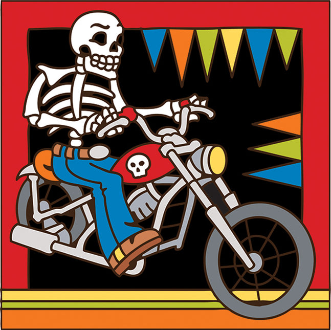 Day of the Dead Biker Tile | Dia de los Muertos Art | Hand Glazed Tile Trivet | Southwestern Wall Decor | Family Memorial Motorcycle Gift
