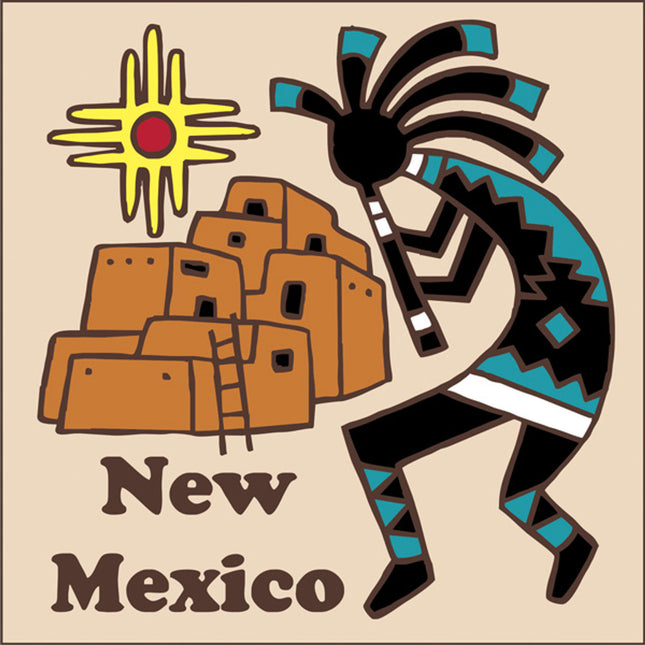 New Mexico Souvenir Ceramic Tile Trivet with Kokopelli and Adobe - Ceramic Tile Trivet Art Gift | Travel Gift | Loose Ceramic Tile | Zia