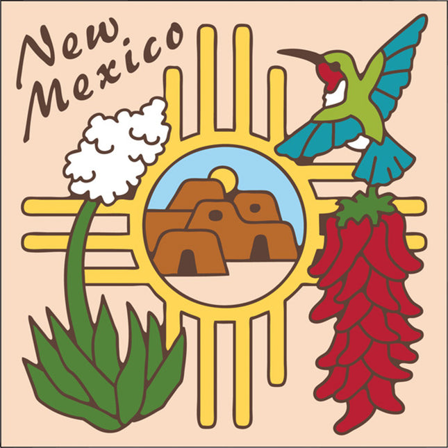 New Mexico Souvenir Ceramic Tile Trivet with Hummingbird and Zia - Ceramic Tile Trivet Art Gift | Travel Gift | Loose Ceramic Tile