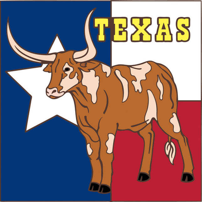 Texas Longhorn and Texas Flag Ceramic Tile | Wall Decor or Kitchen Trivet | Hand Glazed Art | Red White and Blue Decor | Dallas Austin Texas Gift