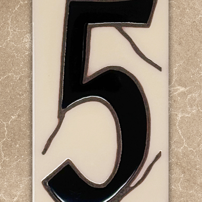 Decorative number '5' on a beige background