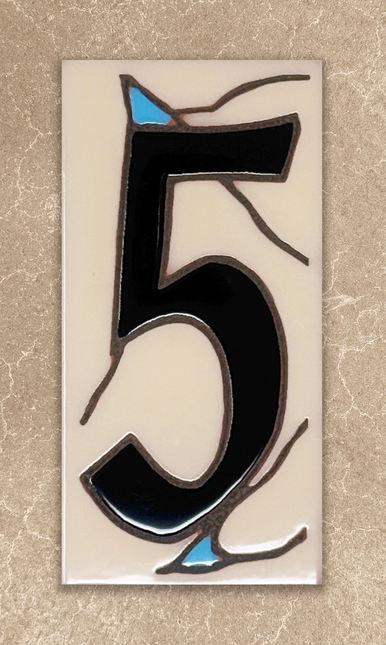 Decorative number '5' on a beige background