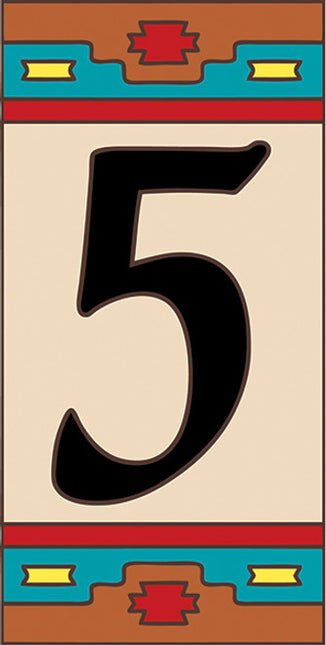Number 5 with decorative border on beige background