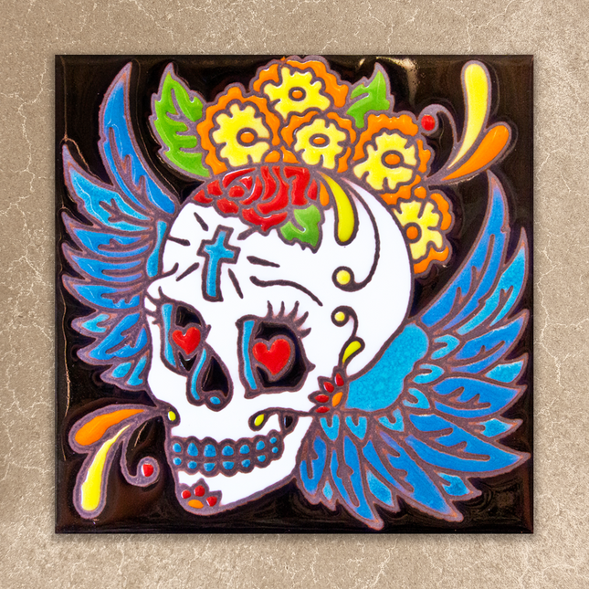 Day of the Dead Winged Skull Tile (6006)