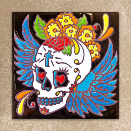 Day of the Dead Winged Skull Tile (6006)