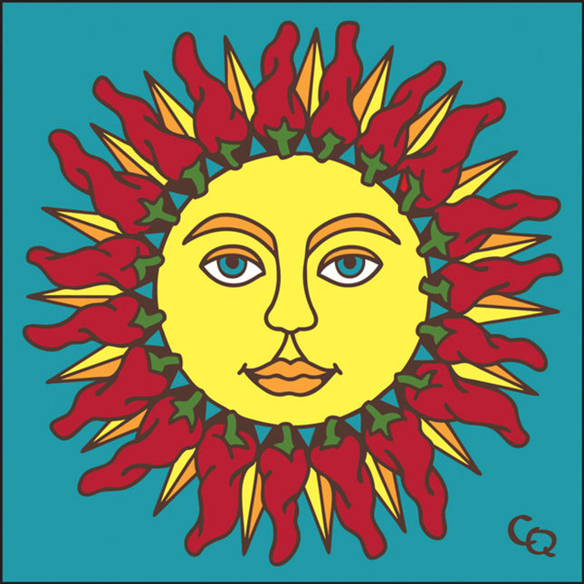Day of the Dead Chili Sun Face Tile | Dia de los Muertos Art | Hand Glazed Tile Trivet | Southwestern Wall Decor | Chile Ristra Kitchen Gift