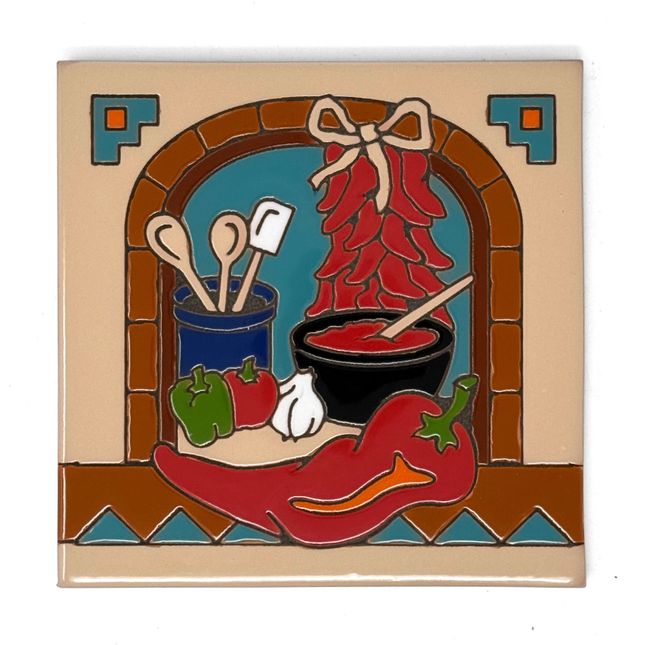 Red Brick Chili Kitchen - Earthtones Tile - Ceramic tile house sign, wall art gift or kitchen trivet