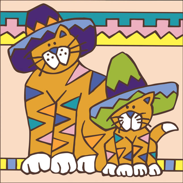 Cats in Sombreros Tile | Ceramic Tile | Kitty art | Southwestern Wall Decor | Kitchen Trivet Gift