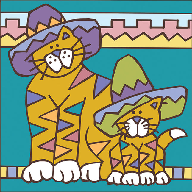 Cats in Sombreros Tile | Ceramic Tile | Kitty art | Southwestern Wall Decor | Kitchen Trivet Gift