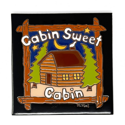 Cabin Sweet Cabin - Earthtones Tile - Ceramic tile house sign, wall art gift or kitchen trivet