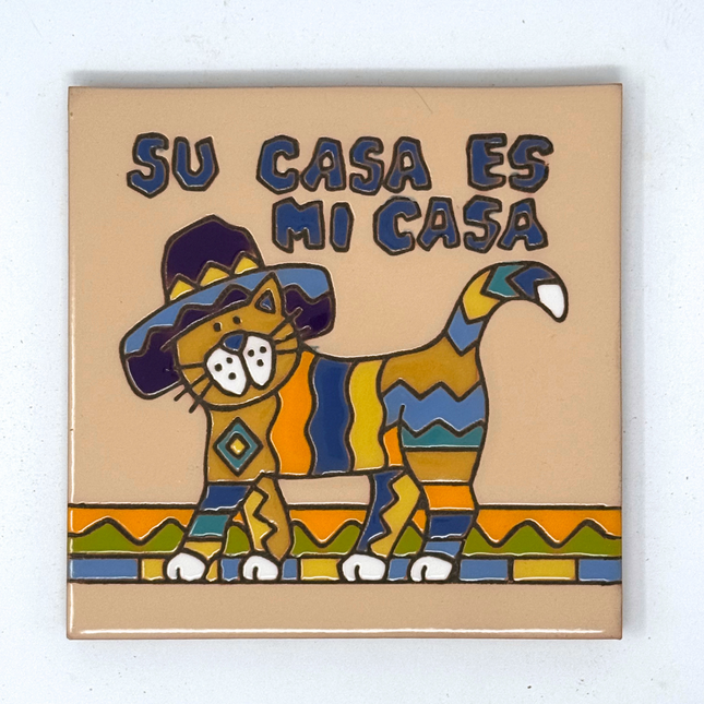 Su Casa es Mi Casa Cat - Earthtones Tile - Ceramic tile house sign, wall art gift or kitchen trivet
