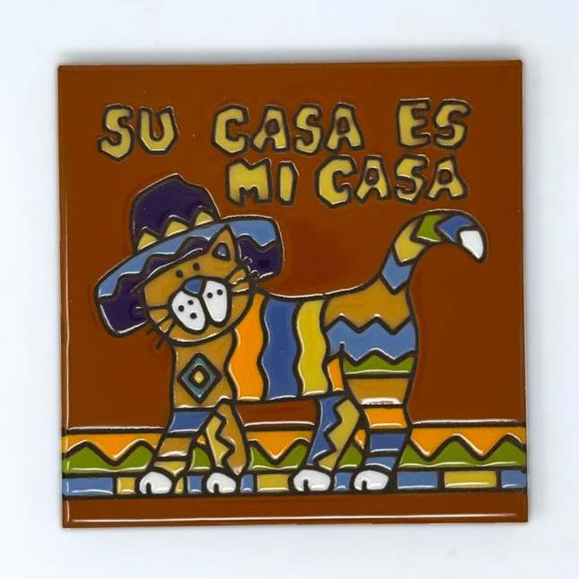 Su Casa es Mi Casa Cat - Earthtones Tile - Ceramic tile house sign, wall art gift or kitchen trivet