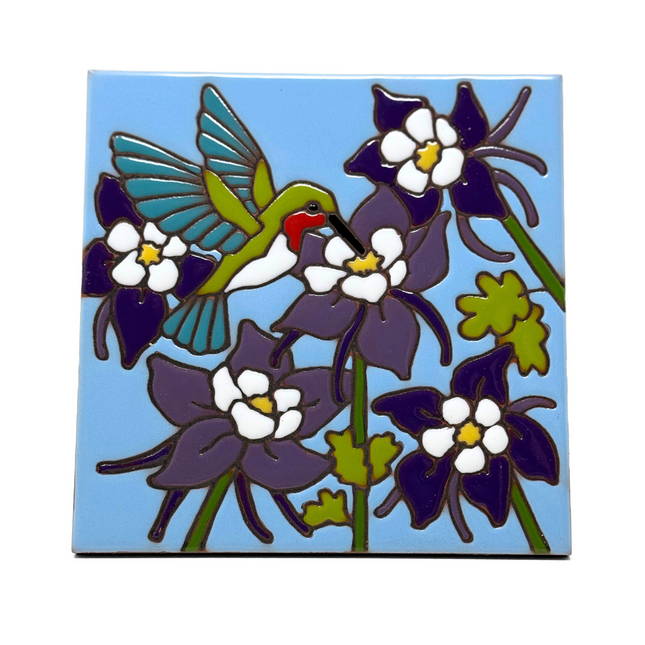 Hummingbird and Columbine Flowers |  Ceramic Tile Wall Art | Kitchen Trivet | Colorado Gift