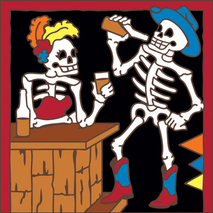 Day of the Dead Cowboy Happy Hour Tile | Dia de los Muertos Art | Hand Glazed Tile Trivet | Southwestern Wall Decor | Love Gift