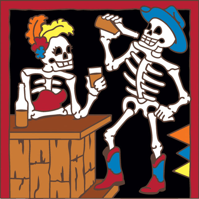 Day of the Dead Cowboy Happy Hour Tile | Dia de los Muertos Art | Hand Glazed Tile Trivet | Southwestern Wall Decor | Love Gift