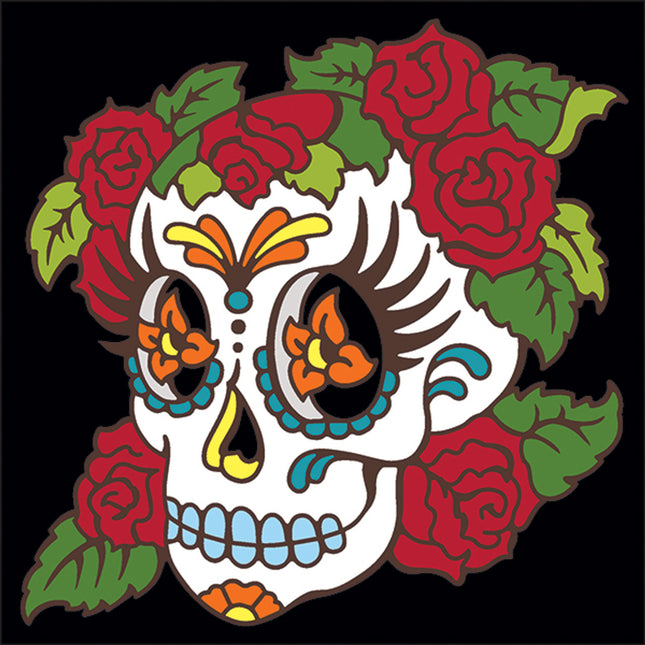 Day of the Dead Skull with Roses - Ceramic Tile Trivet Art Gift | Unique Memorial Gift | Floral Southwestern Decor