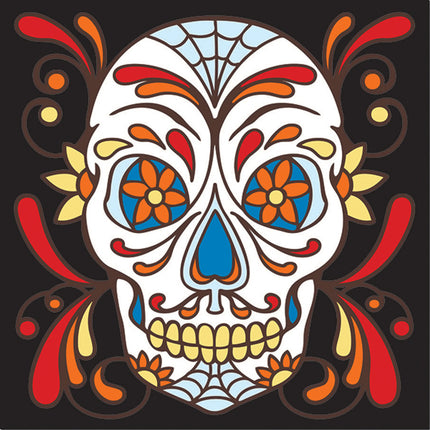 Day of the Dead Web Head Skull - Ceramic Tile Trivet Art Gift | Unique Memorial Gift |  Southwestern Decor