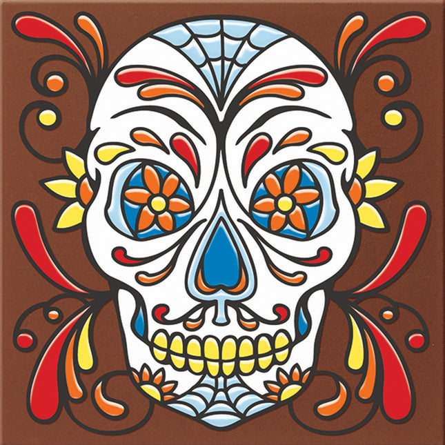 Day of the Dead Web Head Skull - Ceramic Tile Trivet Art Gift | Unique Memorial Gift |  Southwestern Decor