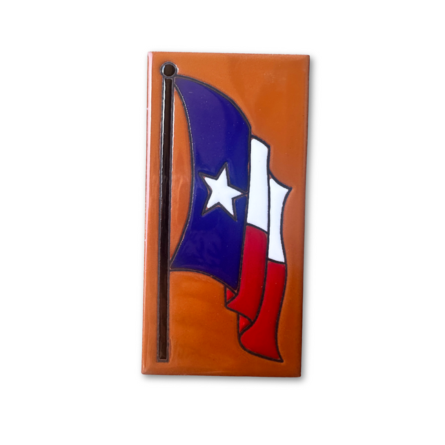 Decorative item with a Texas flag design on a brown background