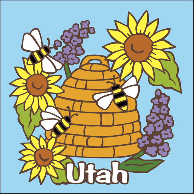 Utah Beehive Ceramic Tile | Colorful Utah Souvenir Art Trivet with Beehive and flowers | Ceramic Tile House Sign