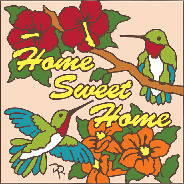 Home Sweet Home Hummingbird and Flowers Tile | Colorful House Welcome Sign | Ceramic Tile Trivet Art Gift - Southwestern Welcome Sign