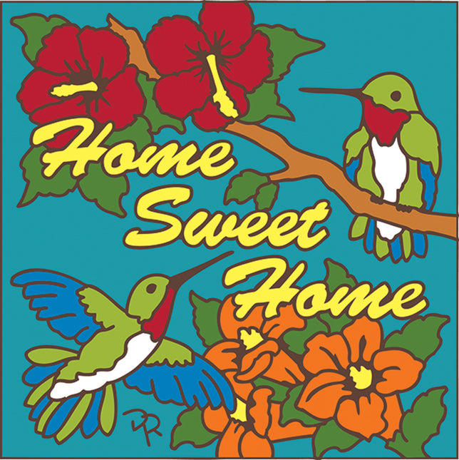 Home Sweet Home Hummingbird and Flowers Tile | Colorful House Welcome Sign | Ceramic Tile Trivet Art Gift - Southwestern Welcome Sign