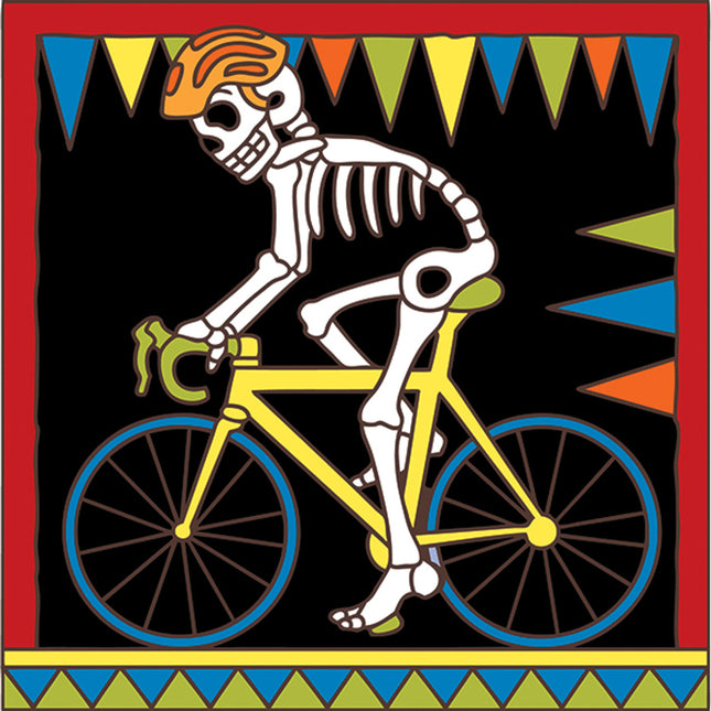 Day of the Dead Cyclist Tile | Dia de los Muertos Art | Hand Glazed Tile Trivet | Southwestern Wall Decor | Family Memorial Bicycle Gift