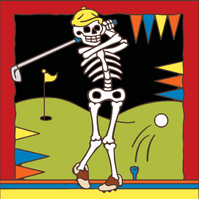 Day of the Dead Golfer Tile | Dia de los Muertos Art | Hand Glazed Tile Trivet | Southwestern Wall Decor | Family Memorial Golf Gift