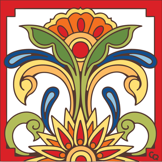 red talavera floral ceramic tile