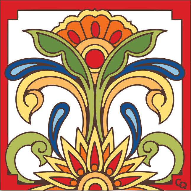 red talavera floral ceramic tile