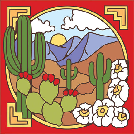 Saguaro Desert Scene Ceramic Tile Trivet or Wall Art | Hand Glazed Arizona Desert Art Gift | Colorful Cactus Wall Decor