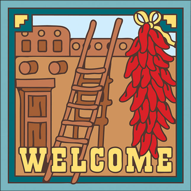 Welcome Chile Ristra Tile | Colorful House Welcome Sign | Ceramic Tile Red Chilis Art Gift - Southwestern Welcome Sign