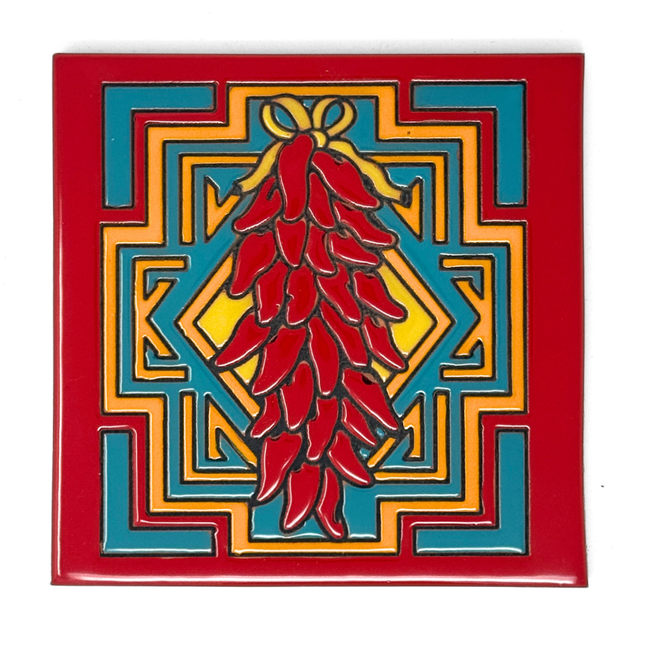 Chili Ristra - Earthtones Tile - Ceramic tile house sign, wall art gift or kitchen trivet