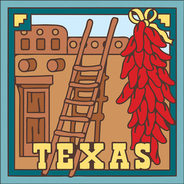 Texas Chile Ristra with Pueblo Tile | Colorful Kitchen Decor | Ceramic Tile Red Chilis Art Gift - Texan Welcome Sign