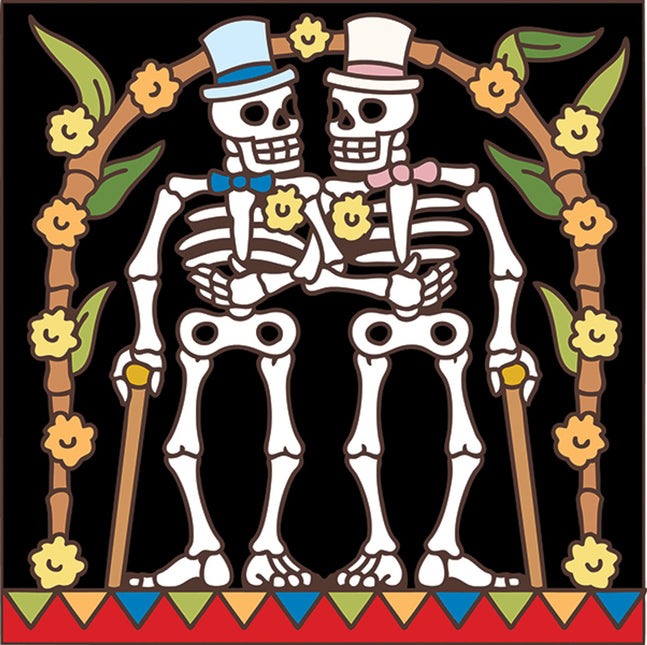 Day of the Dead Gay Wedding Tile | Dia de los Muertos Art | Hand Glazed Tile Trivet | Southwestern Wall Decor | Anniversary or Groom Gift