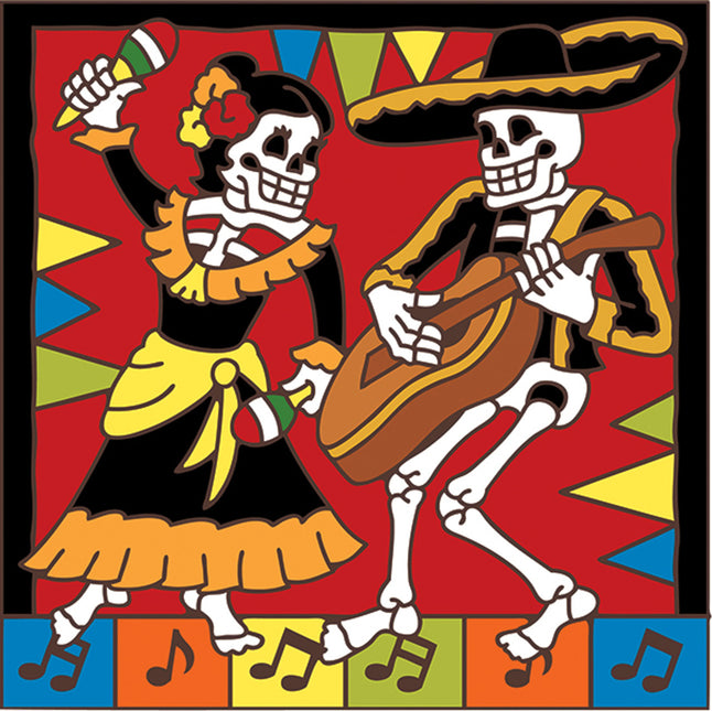 Day of the Dead Mariachi and Dancer Tile | Dia de los Muertos Art | Hand Glazed Tile Trivet | Southwestern Wall Decor | Love Gift