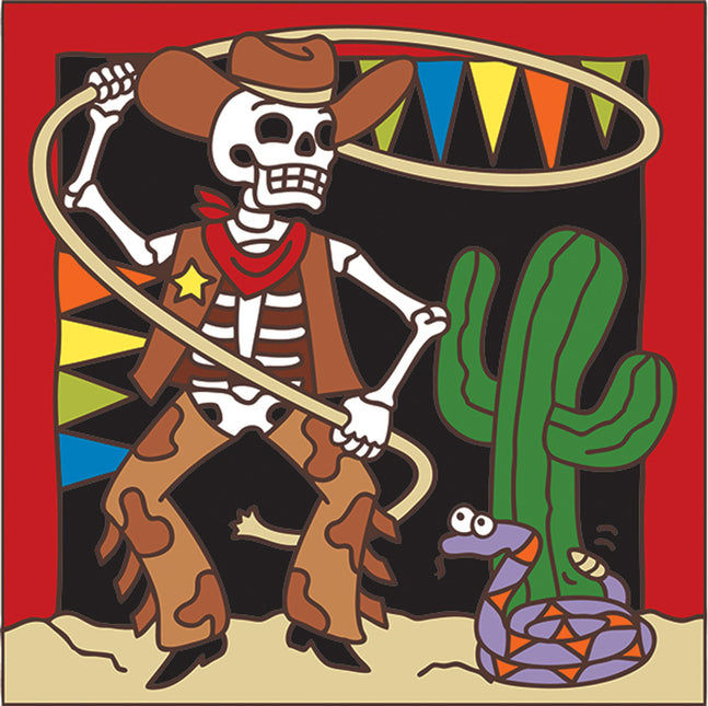 Day of the Dead Cowboy and Rope Tile | Dia de los Muertos Art | Hand Glazed Tile Trivet | Southwestern Wall Decor | Saguaro Cactus Gift