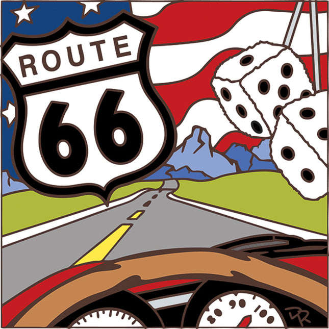 Route 66 Dashboard Fuzzy Dice Tile  - Ceramic Tile Trivet Art Gift | Travel Gift | Loose Ceramic Tile