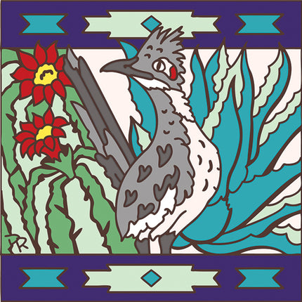 Roadrunner with Cactus Tile Art Trivet | Southwest Gift | New Mexico Art