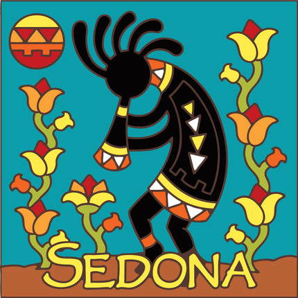 Sedona Kokopelli Flowers Tile