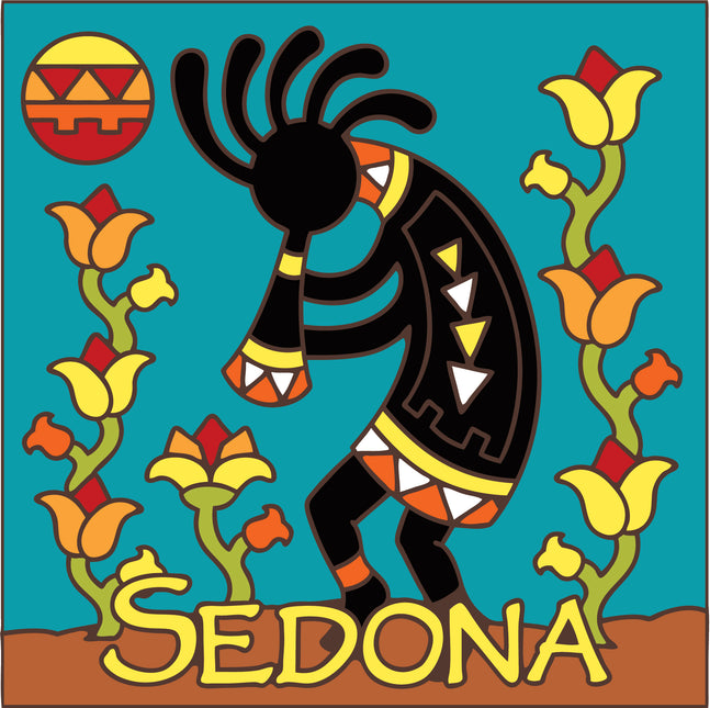 Sedona Kokopelli Flowers Tile (7536)