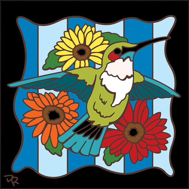 Hummingbird on Stripes Tile | Garden Art | Kitchen Trivet for Bird Lovers