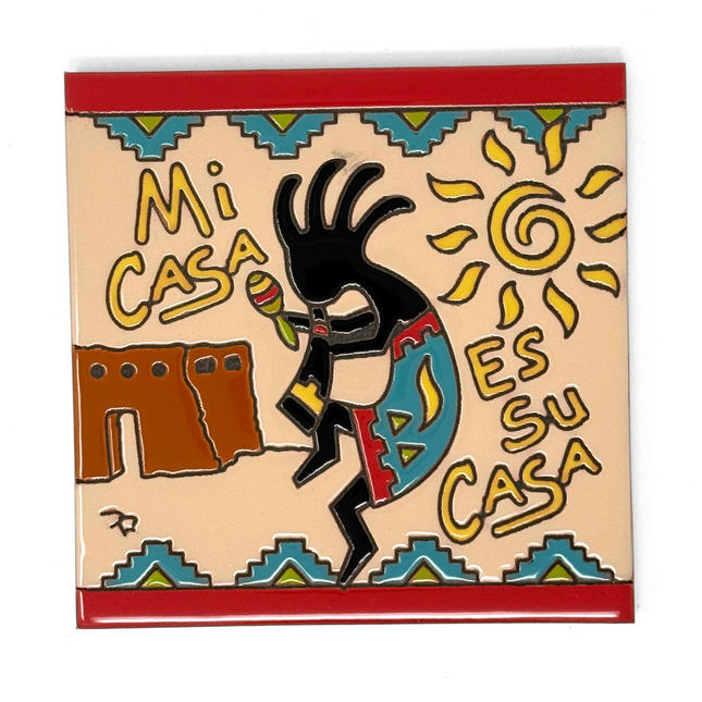 Mi Casa es Su Casa Kokopelli - Earthtones Tile - Ceramic tile house sign, wall art gift or kitchen trivet