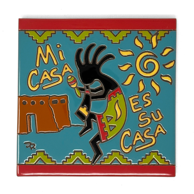 Mi Casa es Su Casa Kokopelli - Earthtones Tile - Ceramic tile house sign, wall art gift or kitchen trivet