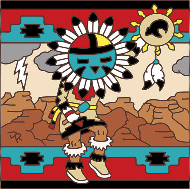 Kachina Sun Dancer - Ceramic Tile Trivet or Wall Art - Hand Glazed Arizona Desert Art Gift