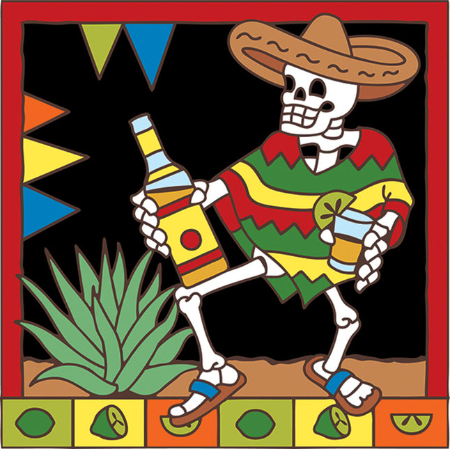 Day of the Dead Tequila Tile Trivet | Dia de los Muertos Art | Hand Glazed Tile | Southwestern Wall Decor