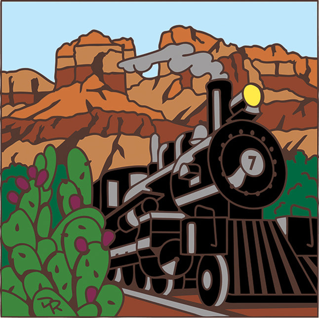 Steam Engine Train on Desert Tracks Tile | Travel Gift Kitchen Trivet