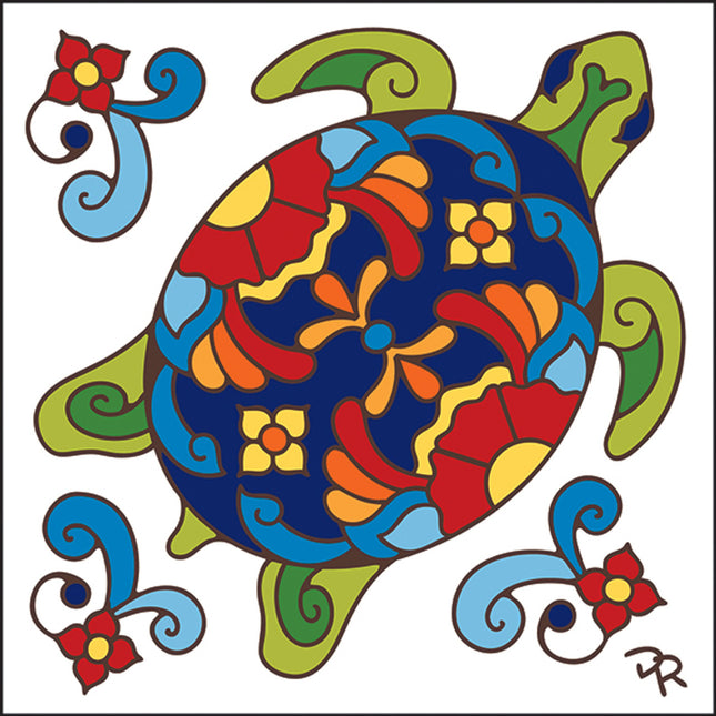 Talavera Turtle - Southwest Ceramic Tile Art Sign - Hand glazed tile kitchen trivet | Desert Tortoise Art